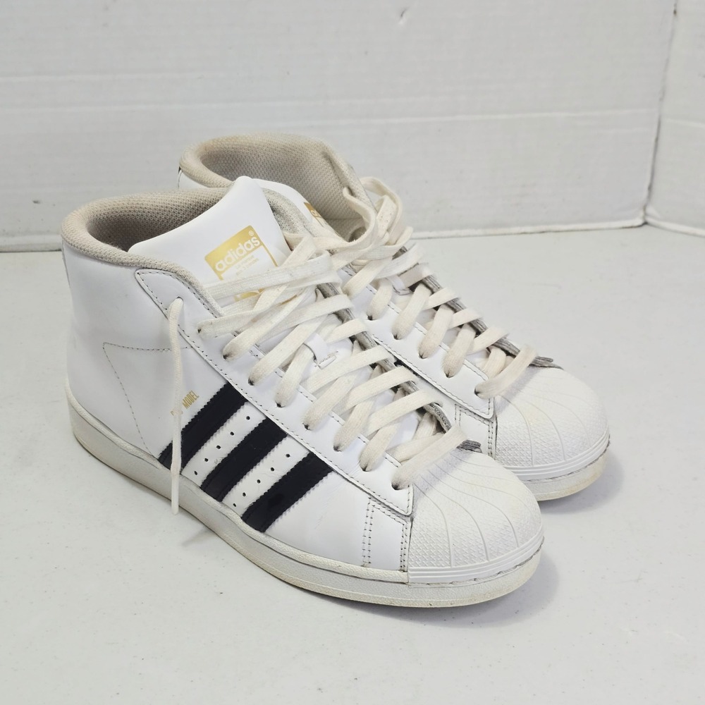 Adidas Kids Pro Model Sneaker 6Y White Black Shell Toe Mid Top